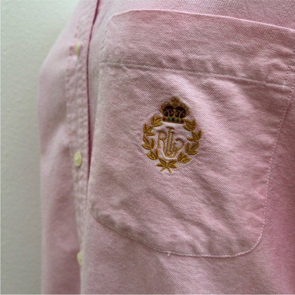 Ralph Lauren Vintage Oxford Shirt Crest 90s Button Down Blouse Pink Size Small 4 - Picture 8 of 14